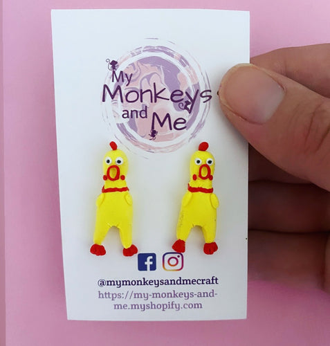 Rubber chicken earrings